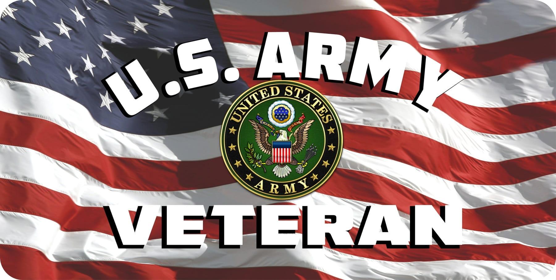 U.S. Army Veteran On U.S. Flag Metal License Plate image