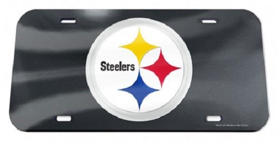 Pittsburgh Steelers Black Crystal Mirror Laser License Plate image