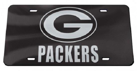 Green Bay Packers Black Crystal Mirror Laser License Plate image