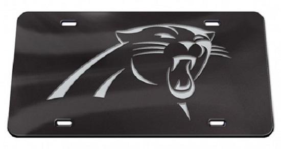 Carolina Panthers Black Crystal Mirror Laser License Plate image