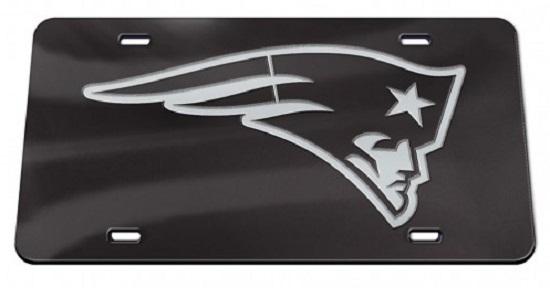 New England Patriots Black Crystal Mirror Laser License Plate image