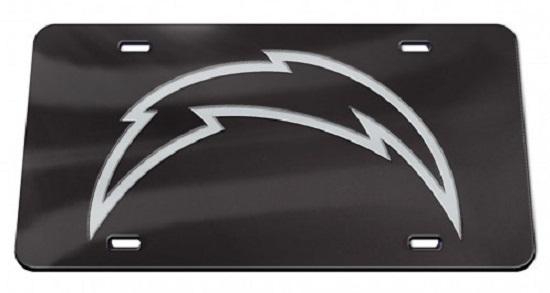 Los Angeles Chargers Black Crystal Mirror Laser License Plate image