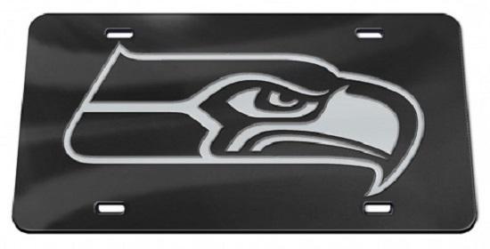 Seattle Seahawks Black Crystal Mirror Laser License Plate image