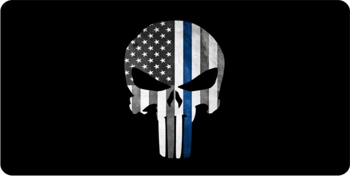 Punisher Skull Thin Blue Line Photo License Plate image
