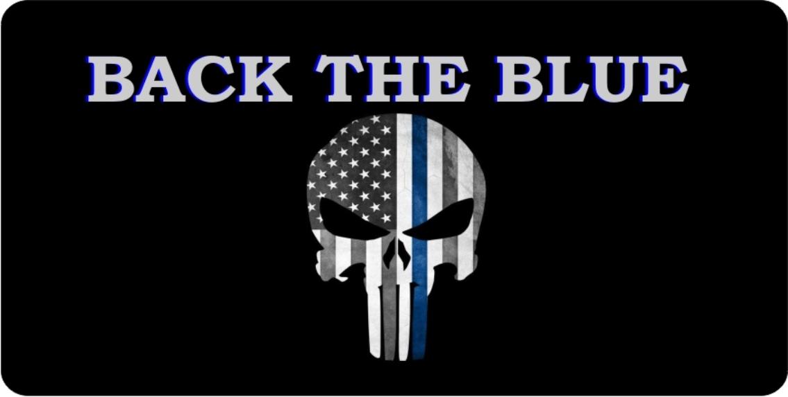 Punisher Skull Back The Blue Line Photo License Plate image