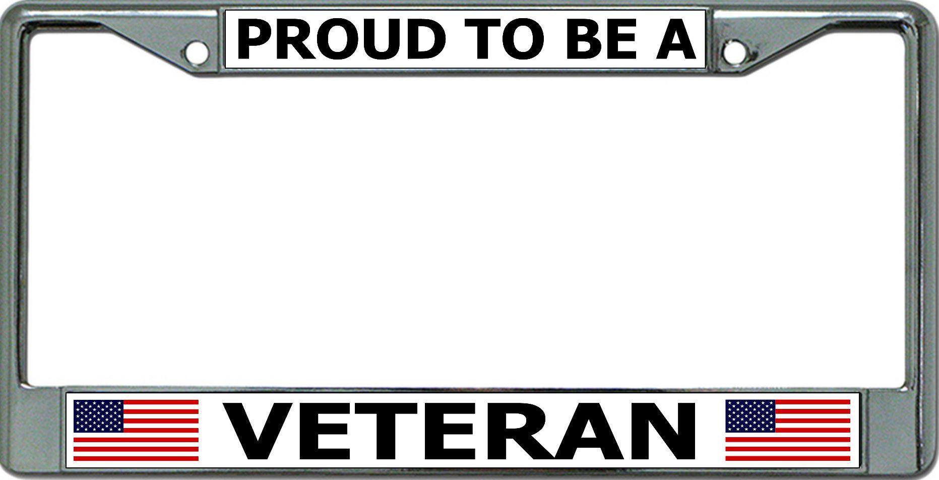Proud To Be A Veteran Chrome License Plate Frame image