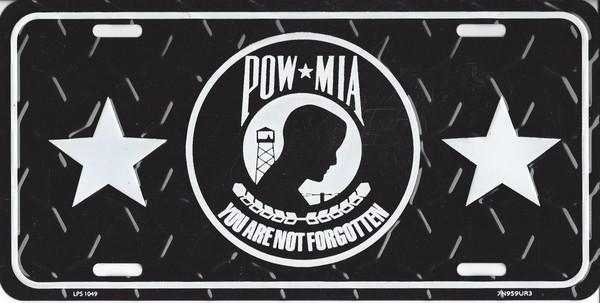 P.O.W-M.I.A. Embossed Diamond Metal License Plate image