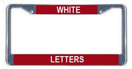 Red Background with White Letters License Plate Frame Strips image