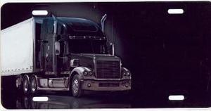 Semi Truck Offset On Black Airbrush License Plate image