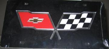 Corvette Racing Flag On Black Laser Cut License Plate image