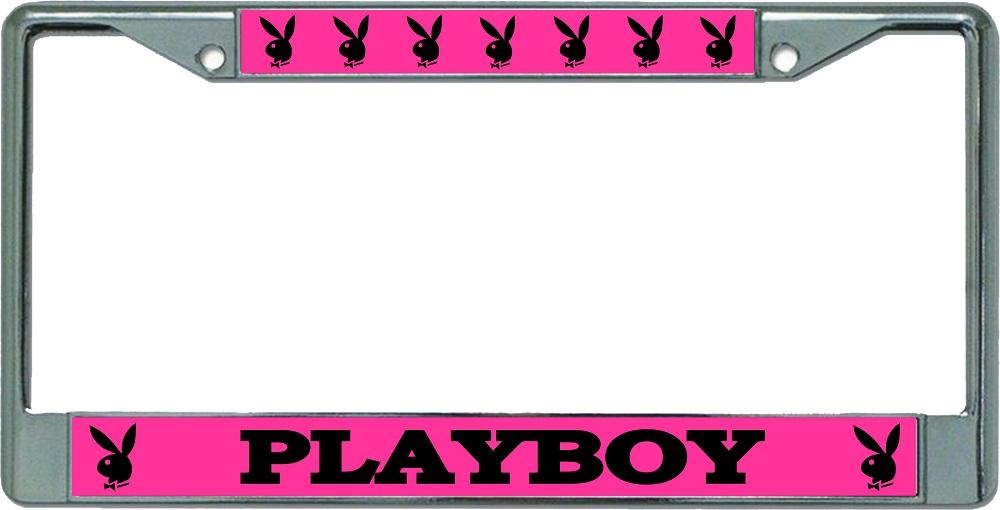 Playboy Pink On Black Chrome License Plate Frame image