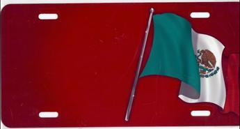 Mexican Flag On Red Offset Airbrush License Plate image