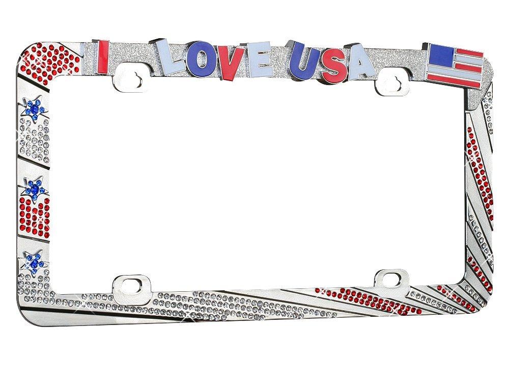 I Love USA Bling Diamond License Plate Frame image