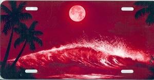 Ocean Wave Red Airbrush License Plate image