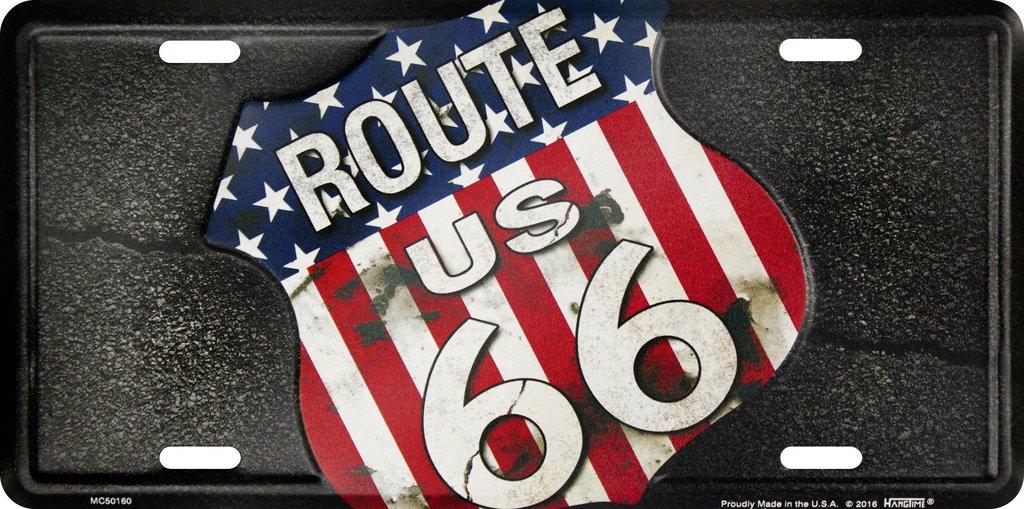 Route 66 American Flag Shield Metal License Plate image
