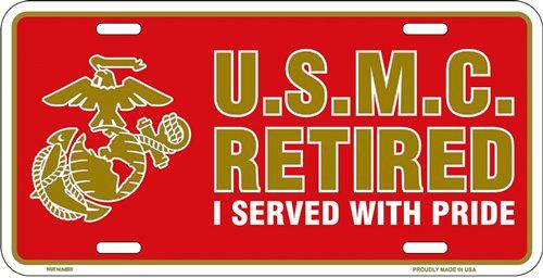 U.S.M.C. Retired Metal License Plate image
