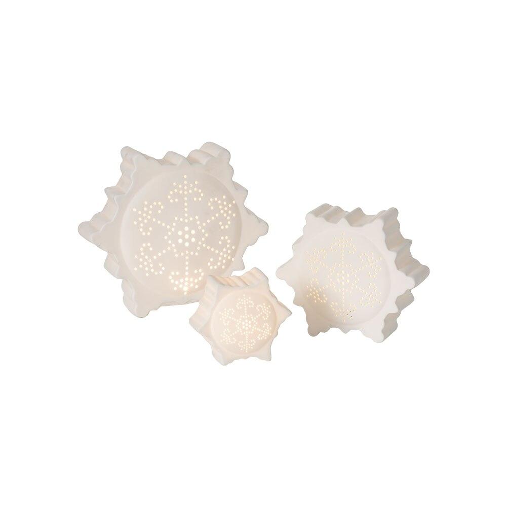 Lighted Snowflake Ceramic White Set/3 4.5"x2"x4"H, 7"x2.5"x6"H, 9"x2.5"x8"H image