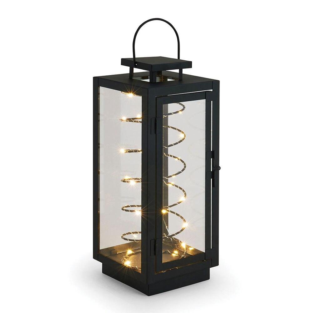 LED Black Metal String Light Lantern Batteries Not Included 5.5"x5.5"x14"H image