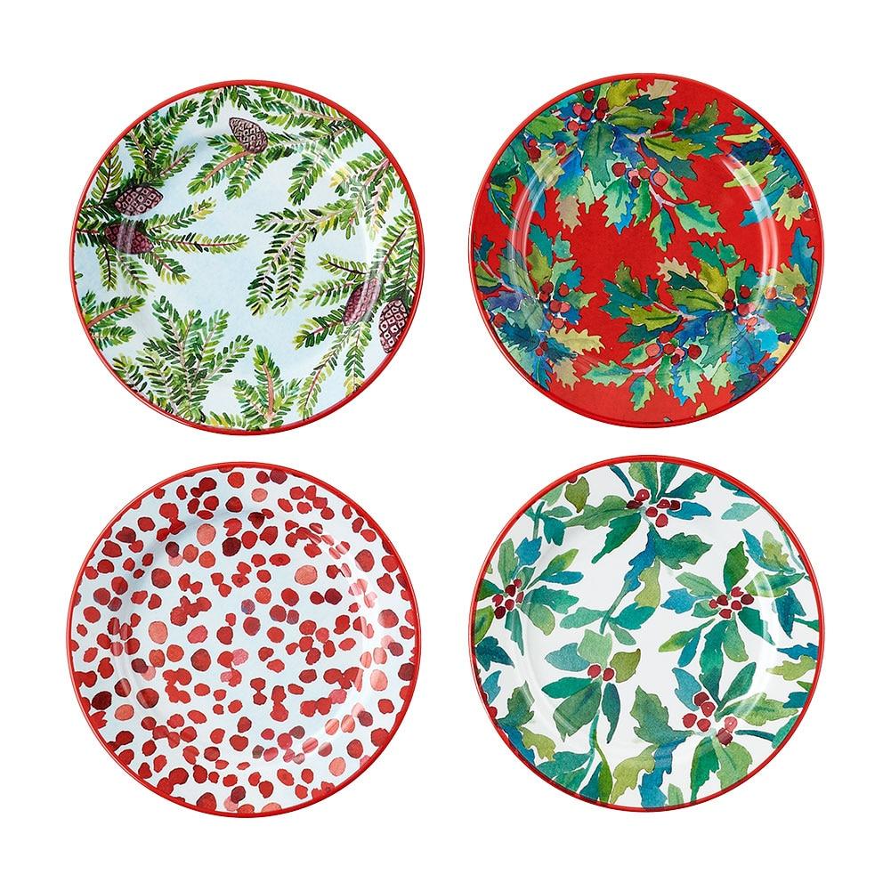 180 Degrees Holly & Berries Durable Melamine Plate 4 Asst Designs 6.75"D image