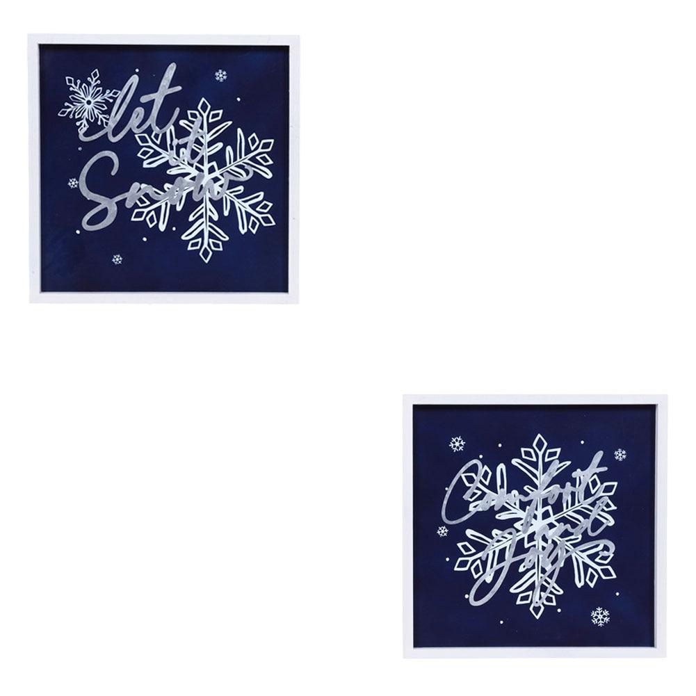 Wood Framed Snowflake Wall Decor 2 Asst,  Let It Snow, Comfort & Joy 15.75"x15.75" image