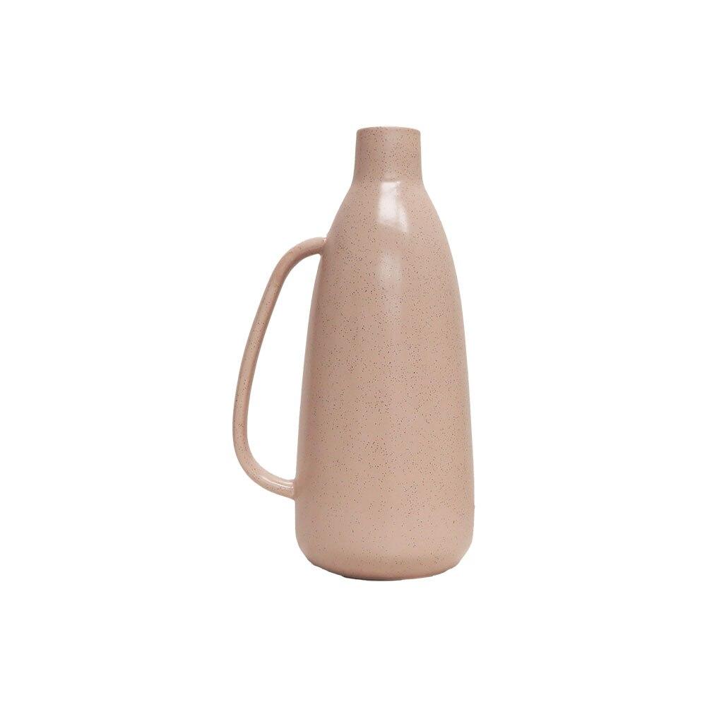 Tall Tan Speckled Flower Vase w/Handle 7.5"x6"x14"H image