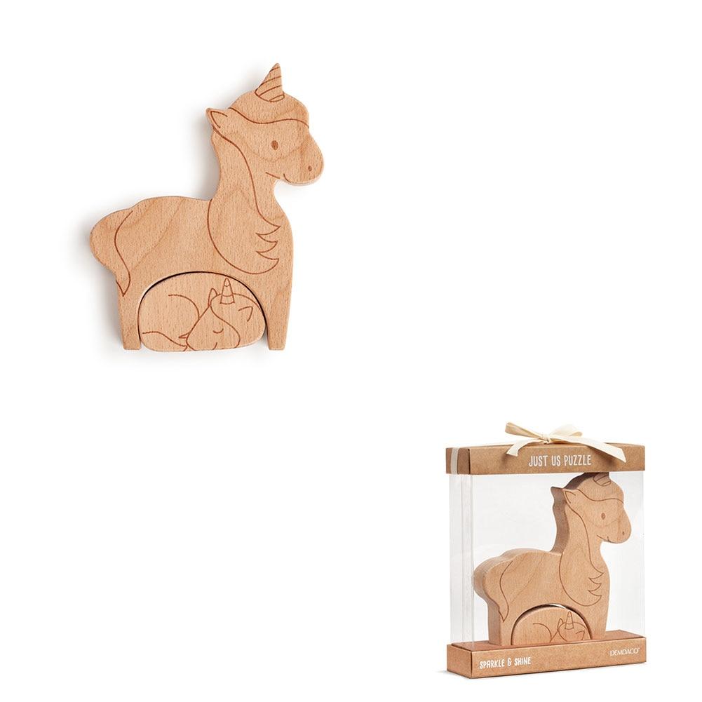 Demdaco Just Us Puzzle Sparkle & Shine Unicorn & Baby Wood 5"x0.75"x6"H NO ONLINE SALES image