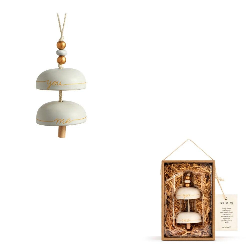Demdaco Inspired Bell Two Of Us Ceramic Wood, w/Rope Hanger 2.65"x8"H NO ONLINE SALES image