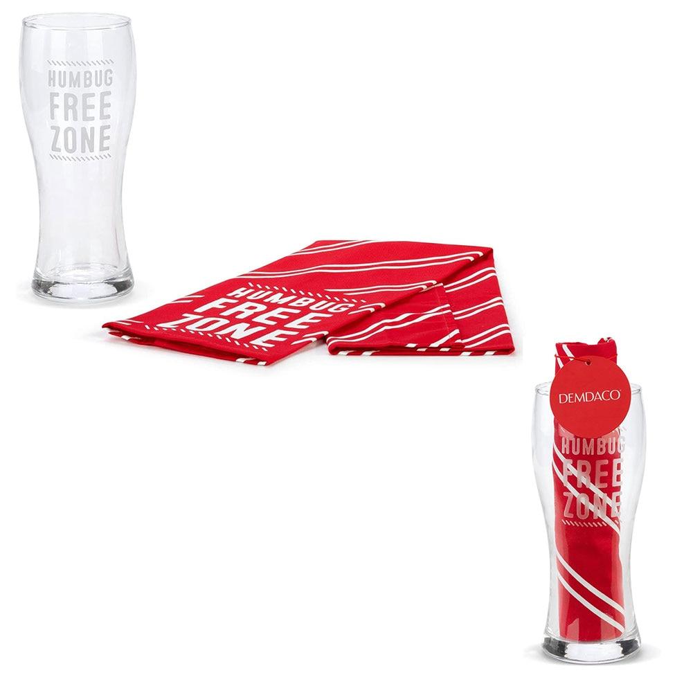 Demdaco Humbug Free Zone Pilsner Glass & Dish Towel, Cotton 21.5"x10.5" NO ONLINE SALES image