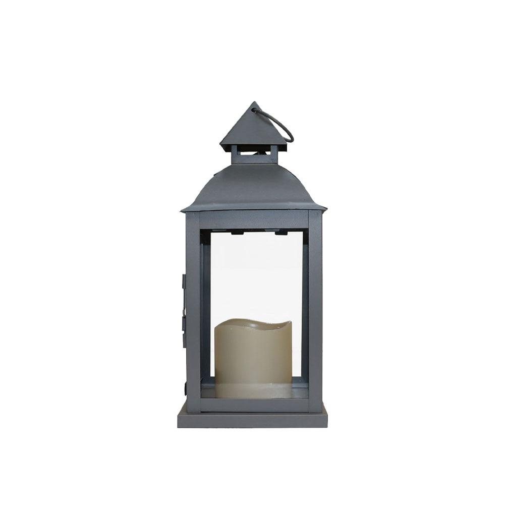 Elements LED Grey Metal Lantern Flameless Candle Batteries Not Included 5.2"x11.8"H image