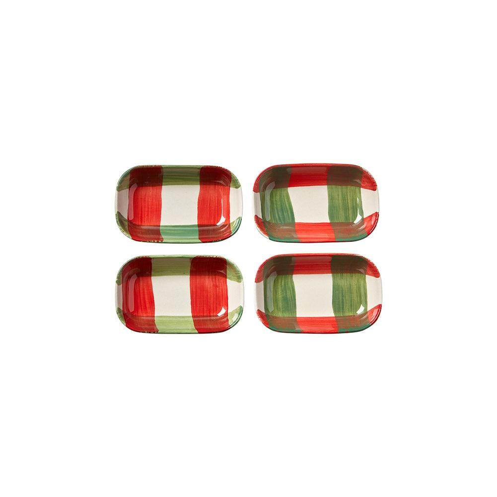 Tag Tis Season Set/4 Plaid Mini Rectangle Dish Red & Green Ceramic 4"x2.5"x1"H image
