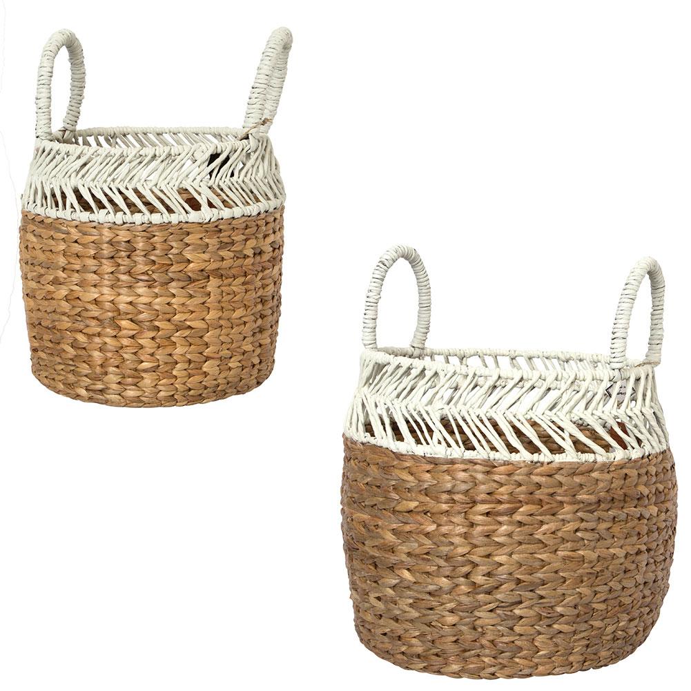 Artisan Market Lark Hyacinth Baskets Set/2 Brown & White 12"Dx11.5"H, 16.5"Dx14"H image