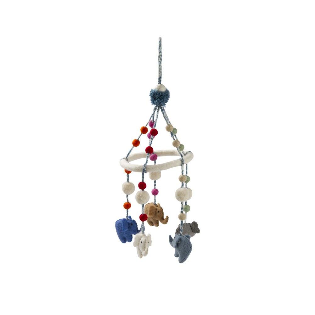 Tag Elephant Pom Pom Mobile 100% Wool 8"Dx19.2"H 4.5" Loop For Hanging image