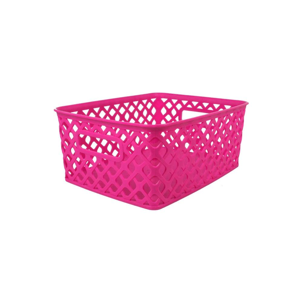 Romanoff Small Woven Basket w/Handles Hot Pink Plastic 10"x7.75"x4.25"H image