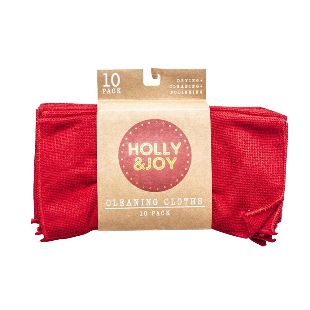Holly & Joy 10 Pack Cleaning Cloths Solid Red Microfiber 11.5"x11.5" image