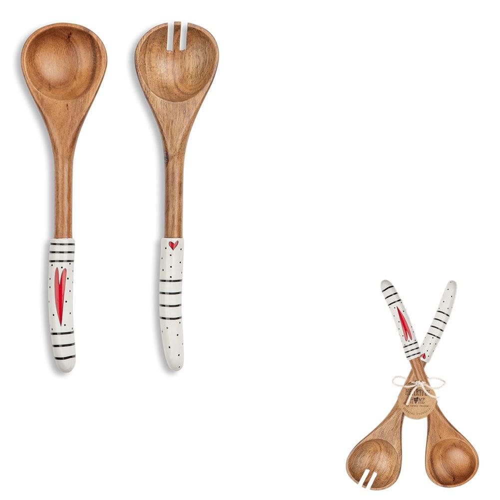 Demdaco SET/2 Red Heart Acacia Wood & Acrylic Serving Utensils, 3"x12'L NO ONLINE SALES image