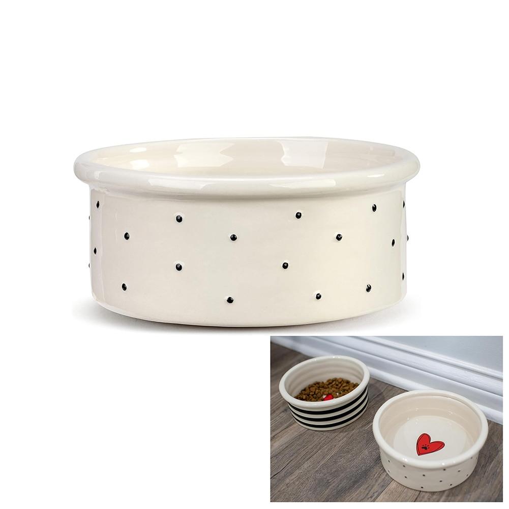 Demdaco Heart w/Paw Print & Back Dots Pet Bowl, Stoneware, Medium 7"Dx3"H NO ONLINE SALES image