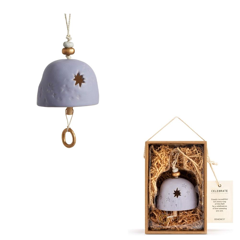 Demdaco Inspired Bell Celebrate w/Hanger Purple, Stoneware/Wood 3.5"Dx8"H NO ONLINE SALES image