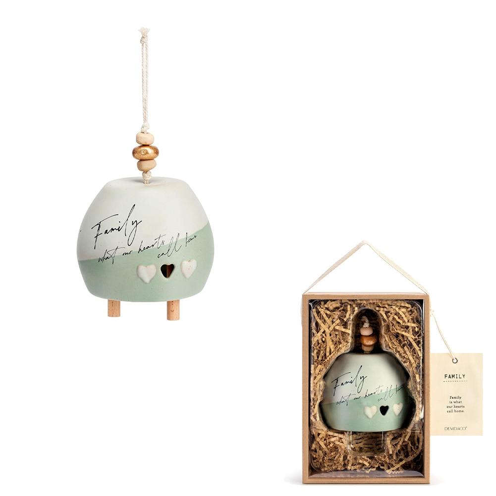 Demdaco Inspired Bell Family w/Hanger Sage Green Stoneware/Wood 3.5x10.5"H NO ONLINE SALES image