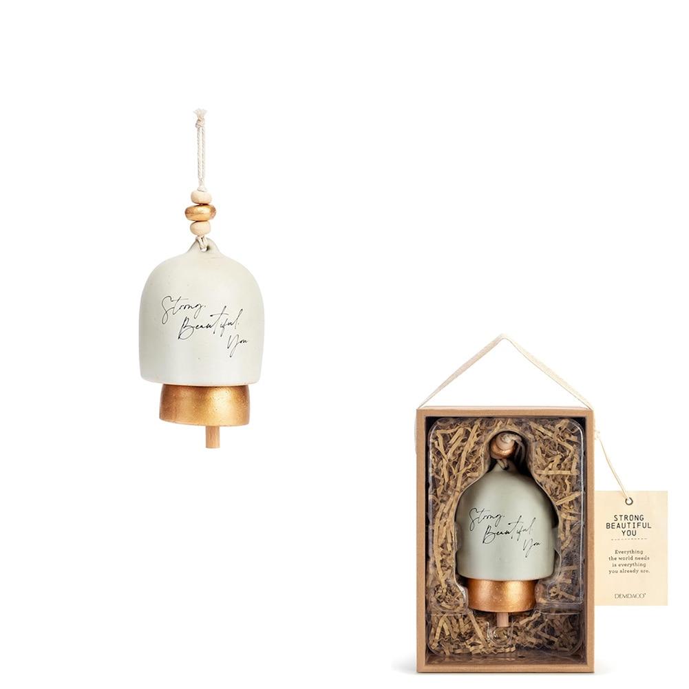 Demdaco Inspired Bell Strong Beautiful You w/Hanger, Stoneware/Wood, 3x9"H NO ONLINE SALES image