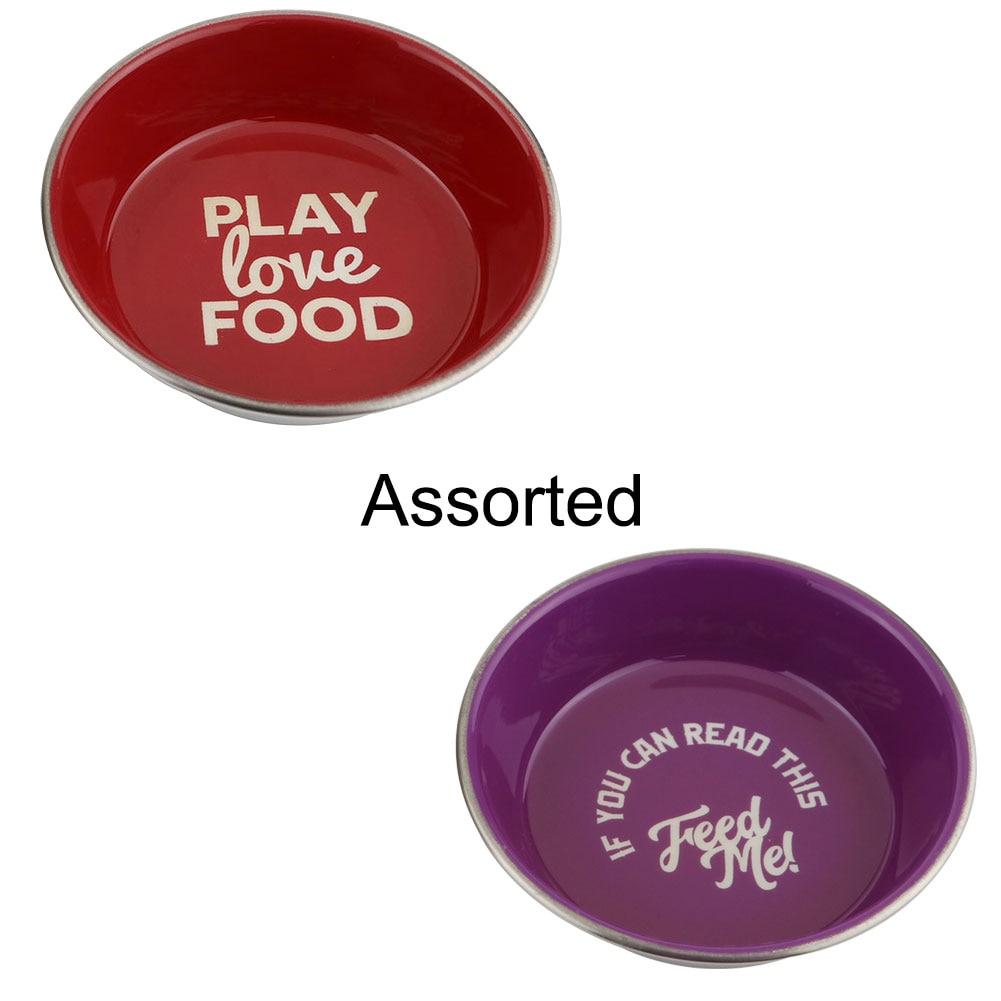 Metal Taper Pet Bowl 3 Cup Assorted, Non Slip Bottom Ring 6.65"Dx1.6"H image