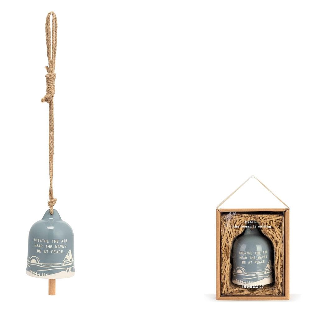 Demdaco Breathe, Hear The Waves Be At Peace Ocean Bell, Blue Ceramic 4"H NO ONLINE SALES image