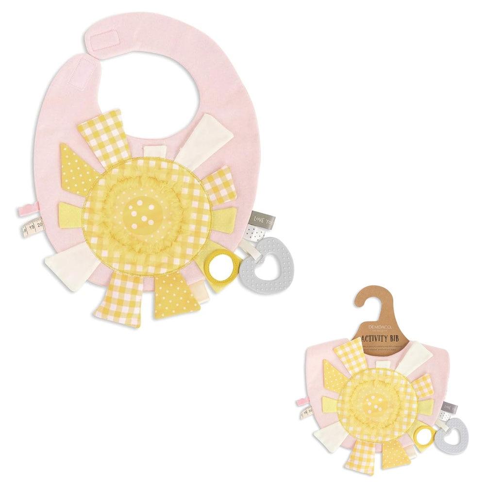 Demdaco Sunshine Activity Bib Yellow & Pink Fabric/Plastic 10.5"x12" NO ONLINE SALES image