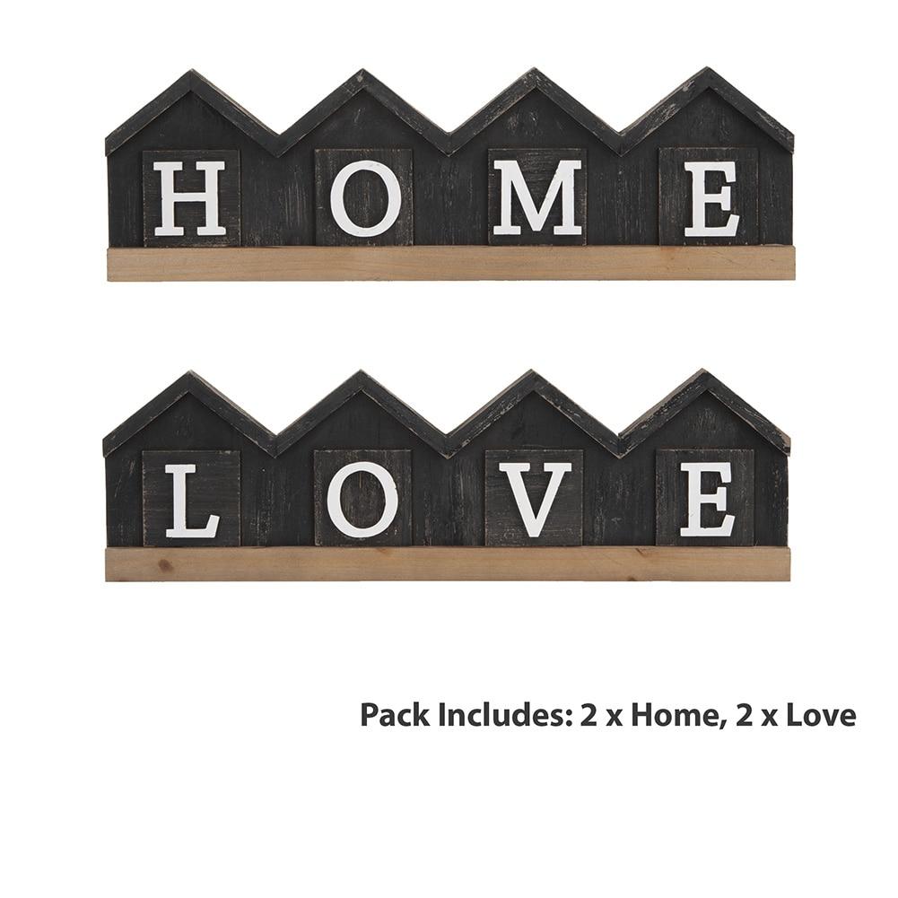 CBK House & Love Wall Decor SET/4, Wood, 19.2"x0.25"x6"H image