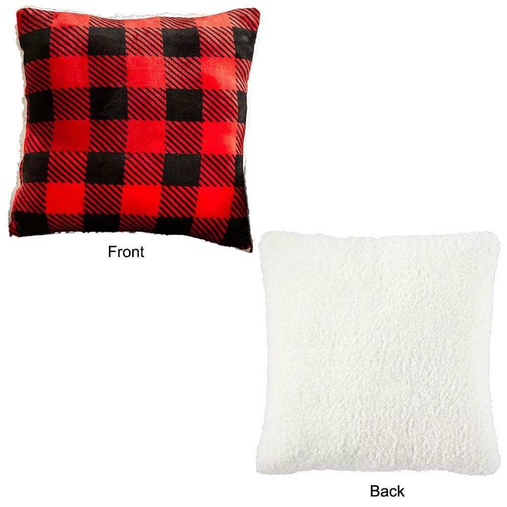 Buffalo Check Pillow Black/Red, Sherpa Back Polyester 16"x16"x5"H, Polyester Fill image