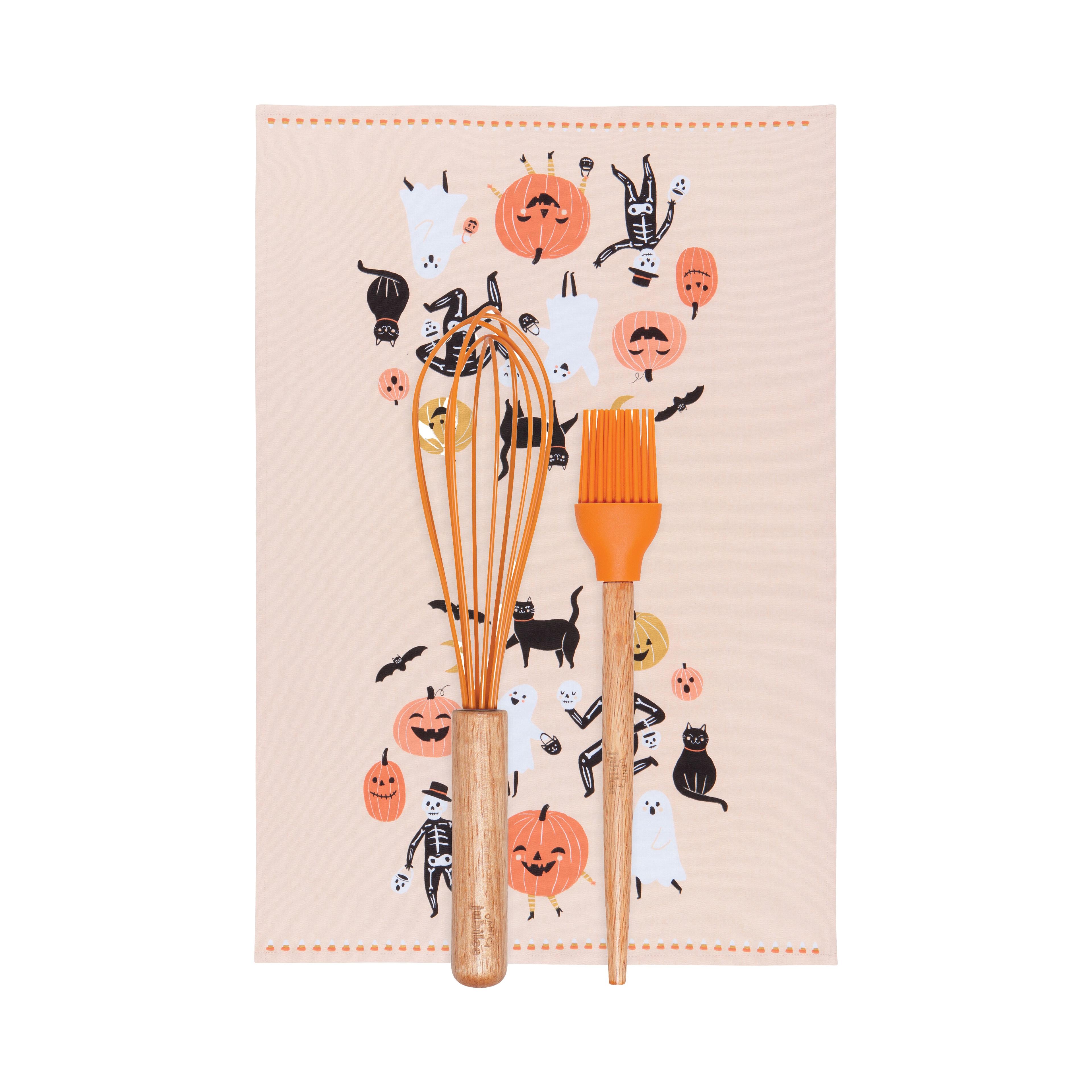 SET/3 Danica Boo Crew 9" Whisk, 8" Brush, Wood/Silicone, Cotton Dishtowel 18"Wx28"L image