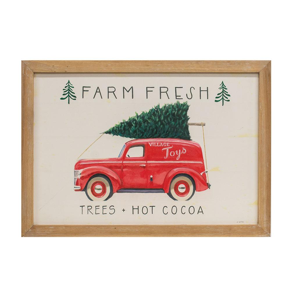Col House Designs Framed Wal l Decor Red Truck Farm Fresh Trees/Hot Cocoa 20"x14"H image