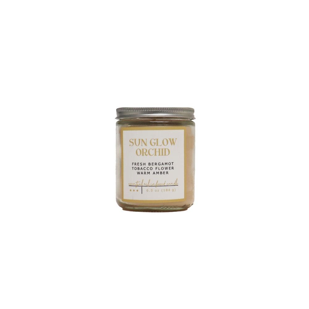 Jar Candle Sun Glow Orchid Fresh Bergamot Tobacco Flower, Warm Amber w/Lid 6.5oz image