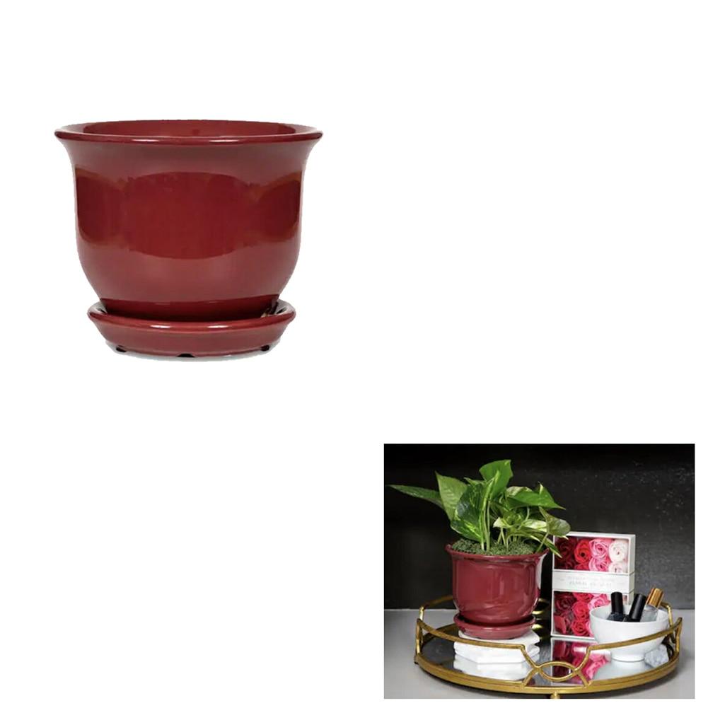 Paddock 8"Dx7"H Ceramic Cordovan Aurora Bell Planter Pot, Attached Saucer, 66cs/Pallet image