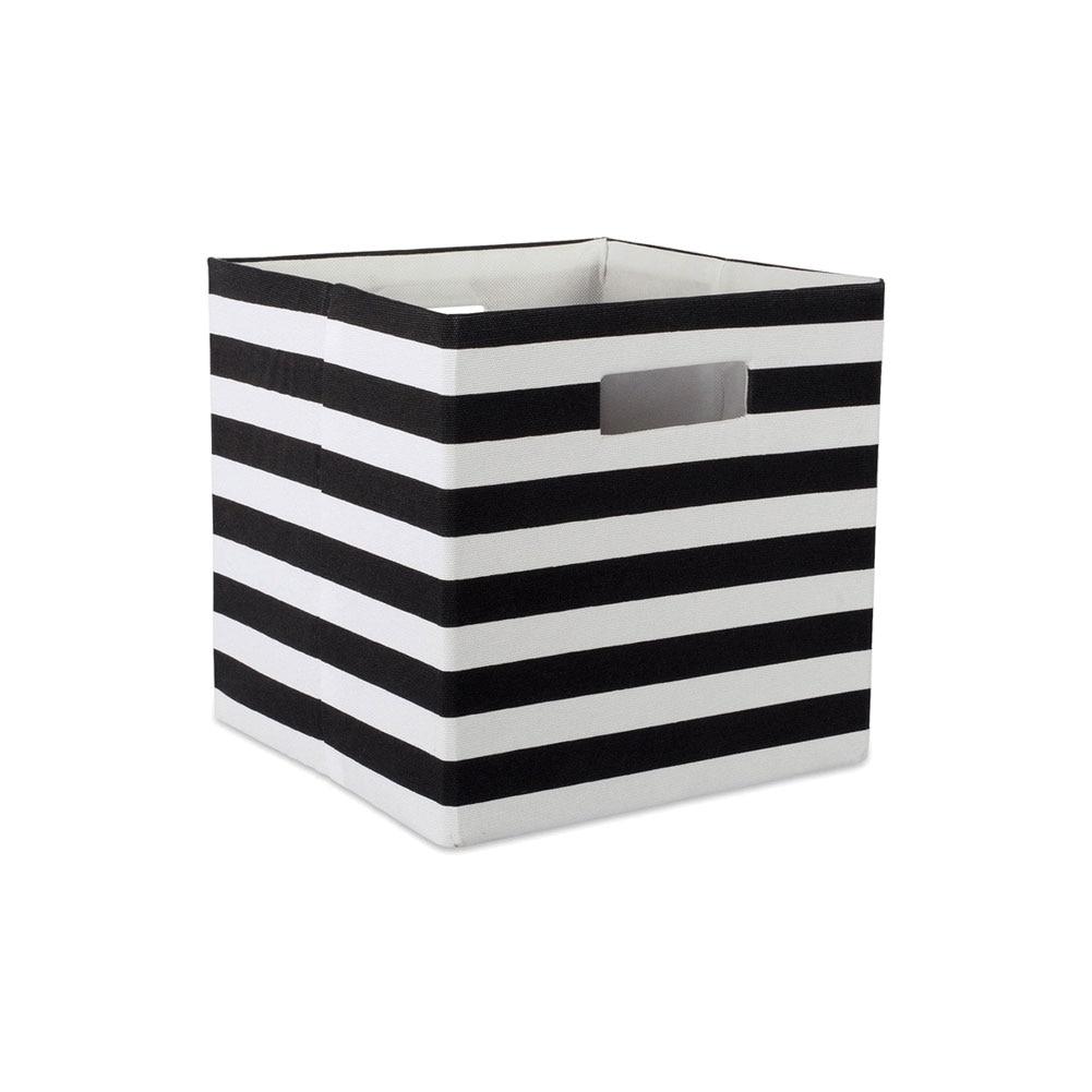 DII Non Woven Collapsible Square Polyester Storage Cube Blk/White Stripe 11x11x11"H