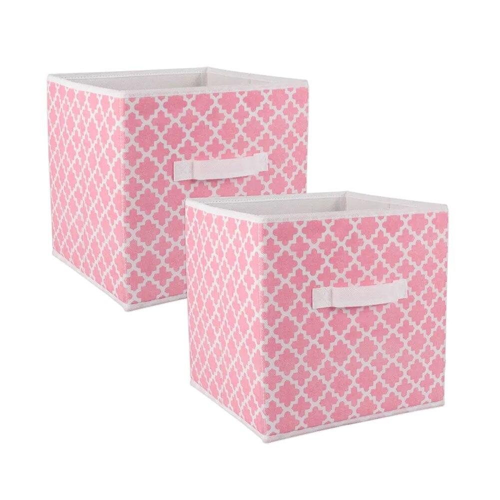 DII Non Woven SET/2 Collapsible Square Poly Storage Cube Pink Lattice 11x11x11"H image
